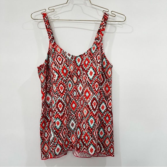 D & Co Beach Swimwear tankini Size 12 Aztec Print Multicolored Red Tankini Top - Picture 10 of 12